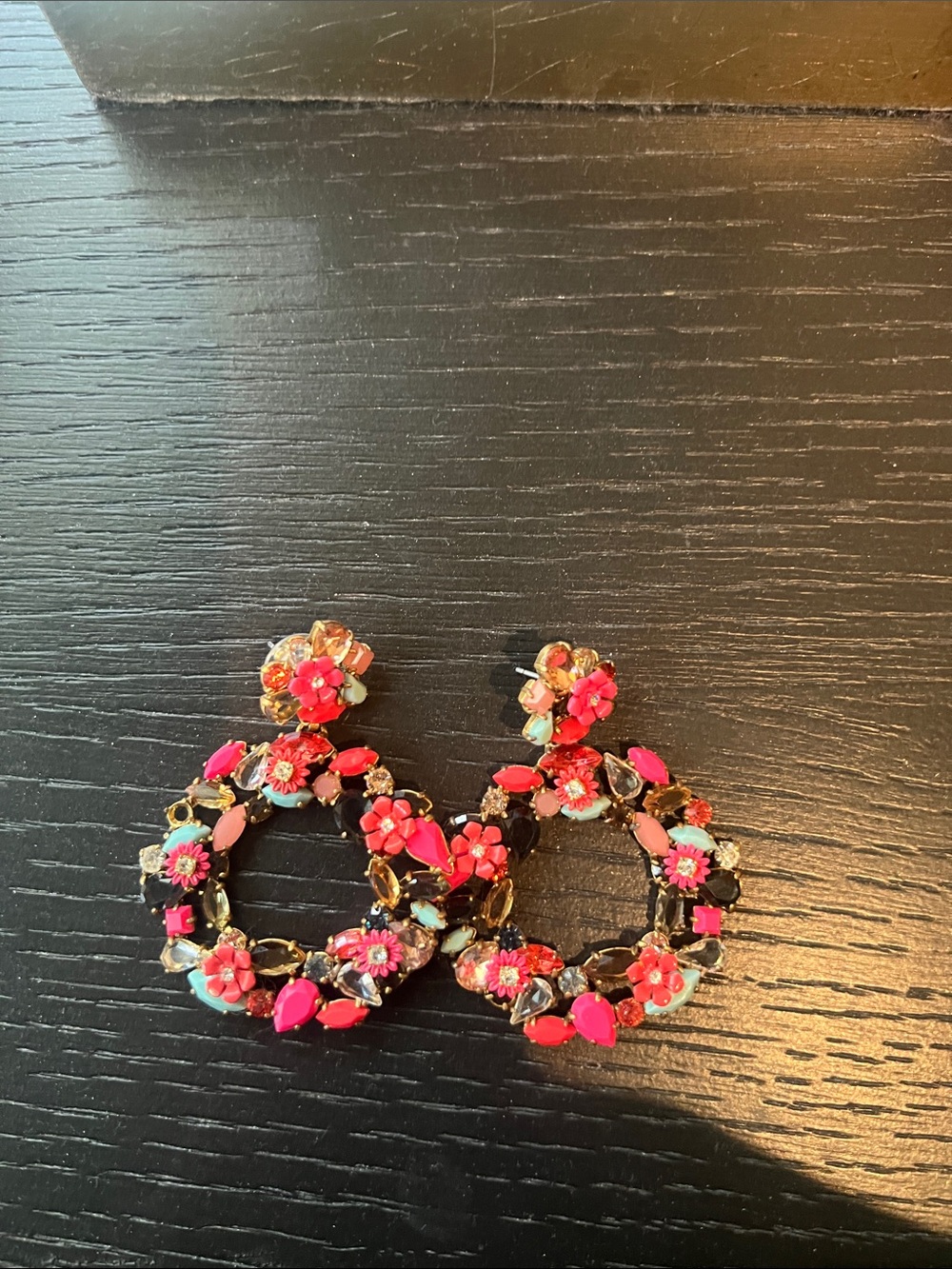 J. Crew Pink Floral Hoop Earrings with Gold Accents